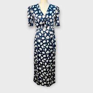 French Connection Women's Maxi Summer Dress Aimee Inu Front Slit Blue Sz 4 READ